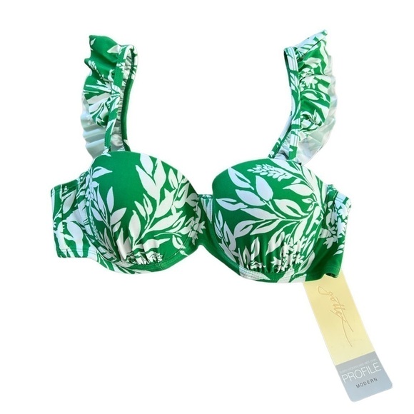 🆕 Profile by Gottex Modern Tropical Leaf Ruffled Bikini Top - Picture 1 of 5